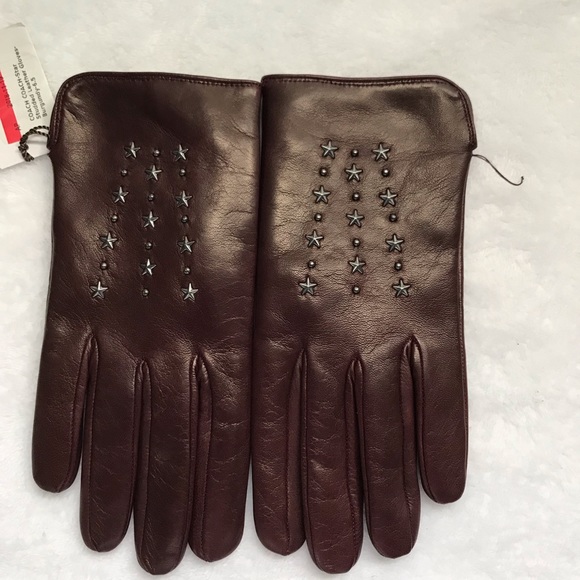 Coach Accessories - NWT Coach Star Studded Burgundy leather gloves